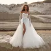 Robe de mariée style Boho, manches longues détachables, jupe fendue sur les cuisses, robes de mariée en plein air