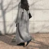Malhas femininas 2024 mulheres elegante longo cardigan senhoras cinza preto malha oversize solto com nervuras blusas moda casaco outono inverno y2k