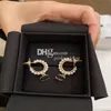 Chic Hoop Pearl Drop Stud Luxury Double Letter Earrings Stylish Gold Plated Stud Valentine Gift With Box