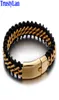 TrustyLan Bracciale in pelle in acciaio inossidabile color oro da uomo 18 mm di larghezza Braccialetti in pelle da uomo Braccialetti per gioielli Regalo di goccia C106827802