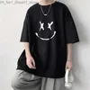 T-shirts Heren Katoenen T-shirts Witte Heren Oversized T-shirt Smil Print Zomer Vrijetijdskleding T-shirts voor Mannen 5XL Mannelijke Kleding Mode Q240218