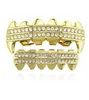 Punk Gold Teeth Grillz 2 Row Iced Out Grills Dental Hip Hop Vampire Fangs Teeth Caps Halloween Party Body Jewelry9829525