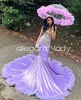 Lilac Purple African Mermaid Prom Dresses for Women Sparkly Diamond Crystal Feather Evening Ceremony Gown vestidos de fiesta