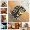 Charm Bracelets 2Pcs 12 Constellation Bracelet Zodiac Sign Black Braided Leather Bangle Aries Leo Libra Luminous Dome Jewelry Punk Me Dhs4S