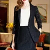 Dantel Hollow Out Blazer Suits Women Slim 2 Parçalı Setler Büyük Boyutlu Koreli Zarif Ofis Takımları ve Dizyalı Etek Kıyafetleri 240202