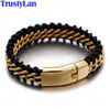 TrustyLan couleur or en acier inoxydable Bracelet en cuir hommes 18MM de large hommes Bracelets en cuir bijoux Bracelet goutte cadeau C108974533