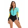 Mulheres Swimwear 2024 Sexy Cor Azul Verão Mulheres Rash Guard Swim Shirt One Piece Swimsuit Beach Wear Bodysuit Daving Terno de banho