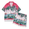 Mens Tracksuits Shorts Beach Green Flame Print Loose Hawaiian Shirts 2 Piece Set Summer Male Casual on Vacation Outfit Sets