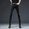 Män Slim Button Black Skinny Jeans Solid Color Stretch Skateboard Multi-Button Youth Male Denim Pants 240125