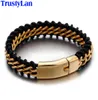 TrustyLan Bracciale in pelle in acciaio inossidabile color oro da uomo 18 mm di larghezza Braccialetti in pelle da uomo Braccialetti per gioielli Regalo goccia C109642794