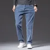 Большие размеры 40, 42, 44, осенние мужские синие прямые свободные джинсы, деловые повседневные хлопковые эластичные джинсовые брюки, мужской бренд 240127