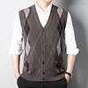 Men's Vests Men V Neck Sleeveless Thickened Single Breasted Warm Pullover Sweater Vest Knitted Tank Top Plaid Cardigan Mens