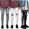 Jeans pour hommes2024 designer nouvelle mode hommes jean rue trous noirs rayures blanches jeans hiphop skateboard crayon pantalon