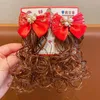 Hair Accessories Pearl Bowknot Wig Clip Red Flower Braid Hairpin Year Chinese Style Kids Female