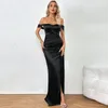 Abiti da festa IDress Abito da sera sexy in raso con spalle scoperte Sirena per donna Abito lungo senza schienale con spacco laterale Abito elegante di lusso