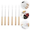 Set di stoviglie 12 pezzi Fonduta di cioccolato Forchette Forchette Spiedini Caramelle Strumento per immersione Frutta Legno Acciaio inossidabile Bastoncini squisiti Forniture da cucina