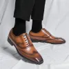 Spring Lace Up Oxford Men estilo britânico Party formal Designer de negócios Plaid Shoes casuais de couro artesanal