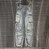 Heavy Industry Multi-Pocket Washed Cargo Pants Women Y2K Vintage Streetwear High-Rise Loose Oversized Straight-Leg Jeans 240124