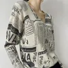 Женский вязаный осенне-зимний кардиган, женский модный кашемировый свитер с длинным рукавом, вязаное пальто с граффити и живописным узором, корейские топы