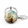 Anahtarlıklar WG 1pc Pirate Gemi Hediyeleri Zaman Taş Keychain Keyasyonları Yaratıcı Metal Cabochon Keytasyon Kadınlar Çanta Kolye Takı