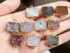 10st Gold Plated Mixed Color Square Agate Druzy Geode ConnectordRusy Crystal Gem Stone Pendant Pärlor smycken Find90622798649609