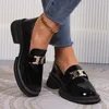 Dress Shoes Ladies On Sale Loafers Women's High Heels Platform Office Pump Women Metal Decoration Round Toe Square Heel