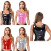 Tanks Femmes Femmes Mode Zipper PU Cuir Débardeur Femme Wet Look U Cou Sans Manches Gilet Tops Rave Festival Club Pole Dancing Bustier