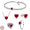 2024 designer 925 prata esterlina encantos pulseiras jóias conjunto de cinco peças de Blink coração vermelho pulseira colar anel caber pandoras lindo presente para namorada