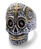 Real Solid 925 Sterling Silver Skull Rings For Men Retro Pure Gold Color Cross And Sun Fower Engraved Vintage Punk Jewelry C1812284869228