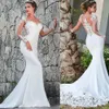 Свадебное платье русалки с v-образным вырезом для женщин 2024, свадебное платье с длинным рукавом и аппликацией, кружевное свадебное платье со шлейфом и открытой спиной, Vestido De Noiva