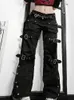 Boucle à œillets Cyber Punk Goth Baggy Jeans Y2K Femme Techwear Dark Academic Solid E Girl Pantalon Cargo Denim Gothique Hippie Pantalon 240124