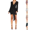 Casual Dresses Women's and Sexy Fashionbale Deep V Neck Long Sleeve Sparkly Club Night Out Dress Ladies Lady the Knee