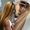 Podświetl brązowe proste koronkowe peruki ludzkie peruki do włosów dla kobiet zamknięte przed wyrzuconą miodową blondynką w kolorze 240127
