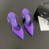 Sandals Fashion Women Pointed Toe Summer Dress Shoes Thin High Heels Black Rose Purple Party Back Strap Elastic Band Size 35-41