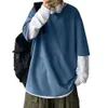 Mężczyźni Tshirt Fake dwa kawałki długie rękawy górne kontrast kolor o szyję bluza ciepła miękka modna hip hop do szkoły 240130