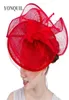 Nouveau style rouge casque de mariage sinamay kentucky derby royal ascot fascinator chapeaux accessoires de cheveux de mode bandeaux de fête SYF1113588092