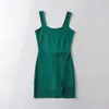 Casual Dresses Summer Women Solid Color Square Halsbindning Mini Tank Dress med sidoslits och säkerhetshorts V493