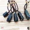 Pendant Necklaces 1Pc Natural Crystal Black Necklaces Schorl Pillar Tourmaline Stone Pendants Fashion Jewelry Accessories Gift Qly9388 Dh01S