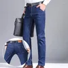 Jeans pour hommes Business Classic Denim Hommes Coupe régulière Droite Stretch Long Pantalon Mâle Casual Noir Bleu Pantalon Toute la saison