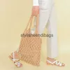 Shoulder Bags 35x35CM Fashion Popular Woven Bag Mesh Rope Weaving Tie Buckle Reticulate Hollow Straw Bag No Lined Net Shoulder BagH24218