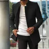 Autumn Winter Fashion Mens Woolen Coats Trend Solid Slim Single Breasted Lapel Long Suit Jacket Man Simple Casual Overcoat 240125