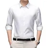Herrklänningskjortor män fall skjorta fast färg formell affärslapel enkelbröst långa ärmar silkeslen topp