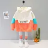 Printemps et automne vêtements pour enfants mignons fille lettre laine à capuche pull sweat pantalon survêtement 1 2 3 4 5 6 7 8 ans 240218