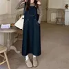 Casual Kleider Denim Für Frauen 2024 Frühling Sommer Lange Spaghetti Strap Kleid Streetwear Koreanische Mode Jeans Preppy Sommerkleid