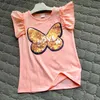 T-shirts Girl sequin top changing color butterfly switchable reversible sequins girls T-shirts kid fashion t shirt children tops clothes Q240218