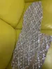 Sparkly Silver Sequins Crystals Sleeveless Mesh Celebrate Evening Prom Gown Long Dress Birthday Party Outfit Singer Stage Wear 240130