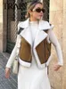 TRAF Autumn Female Fashion Faux Leather Lambswool Patchwork Suckyless Vest Studt Screening Ship zip ceistcoats Coat 240122