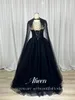 Aileen gothic svart vestido de novia pärlor cape hylsa prom klänning sexig a-line prom klänning spets broderi 240202