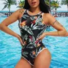 Women's Swimwear Bikini 2024 Ladies One Piece Push-up Sexy Halter Print Set Triangle One-Piece Swimsuit