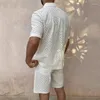 Мужские спортивные костюмы 2024, летняя мода, повседневная белая однобортная рубашка с короткими рукавами и шортами, комплект из двух предметов, костюм
